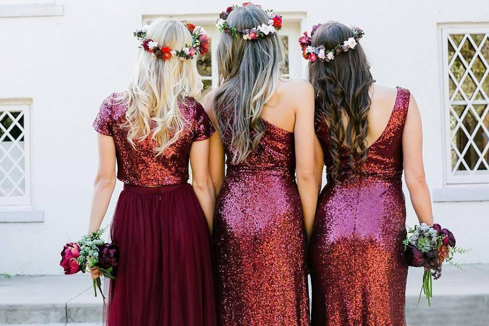 Burgundy Sequins Bridesmaid Dresses with Mixed orders Pleats Formal Wedding Guest Gowns Evening Dress Full Length Navy Blue Rose Gold BD9065