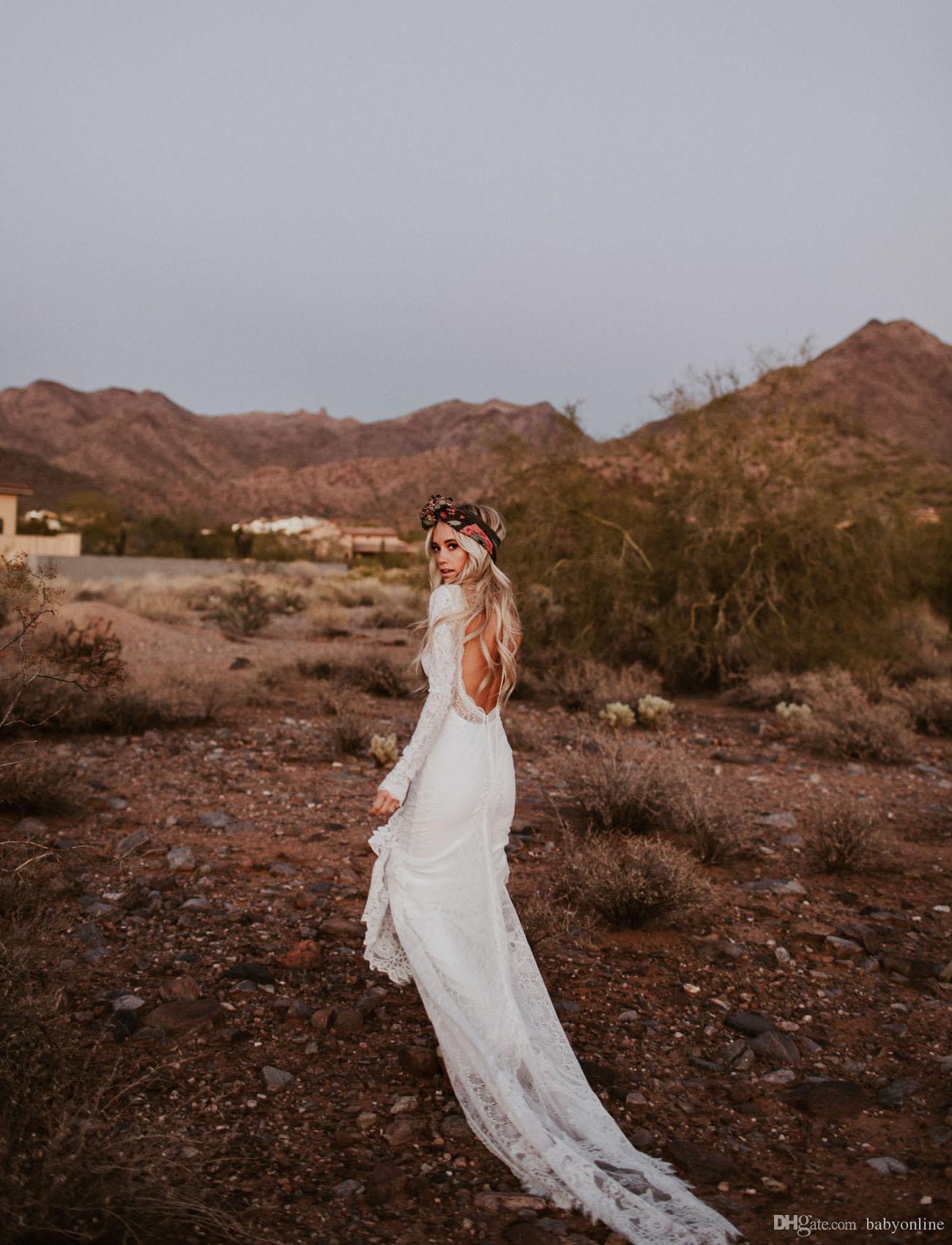 Modern Beach Sexy Full Lace Mermaid Dresses Long Sleeves Boho Backless Wedding Dress Bridal Gowns Custom Vestidos De Noiva