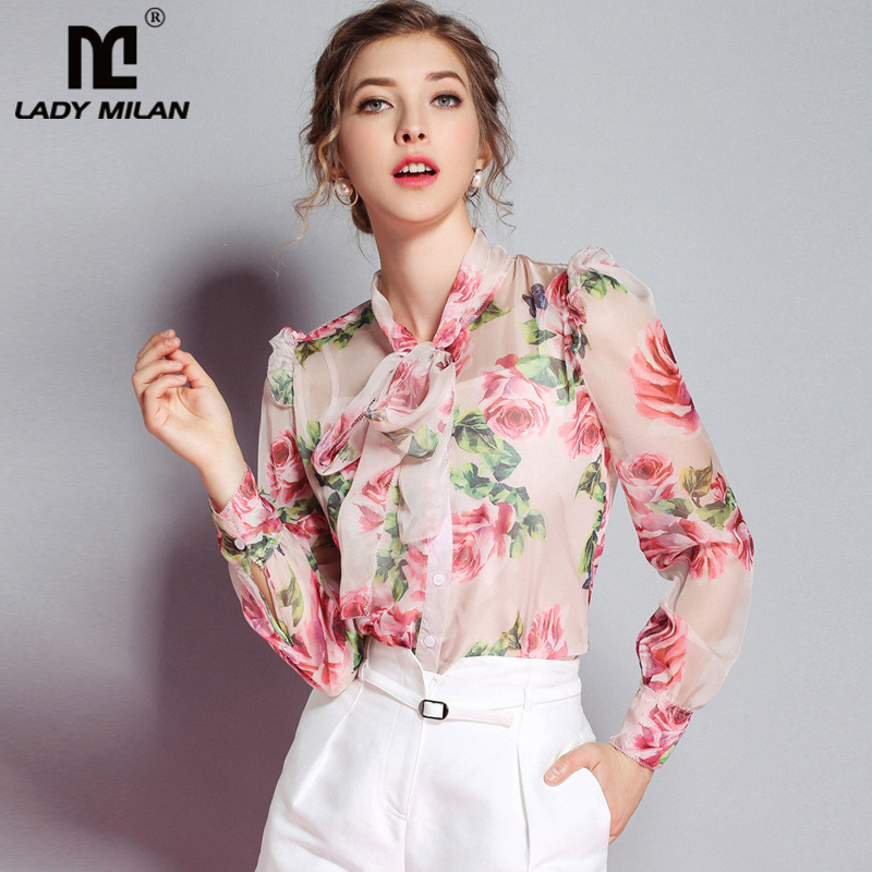 Lady Milan New Arrival 2020 Spring Women' Bow Collar Long Sleeves Floral Printed Elegant 100% Silk Runway Shirts, Multi
Lady Milan New Arrival 2020 Spring Women' Bow Collar Long Sleeves Floral Printed Elegant 100% Silk Runway Shirts, Multi