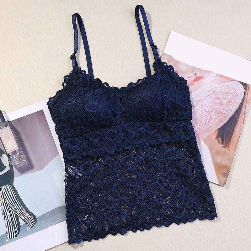 Women Flower Camisoles Lace Tube Top Sexy Crop Top Female Tanks Bralette, Blue