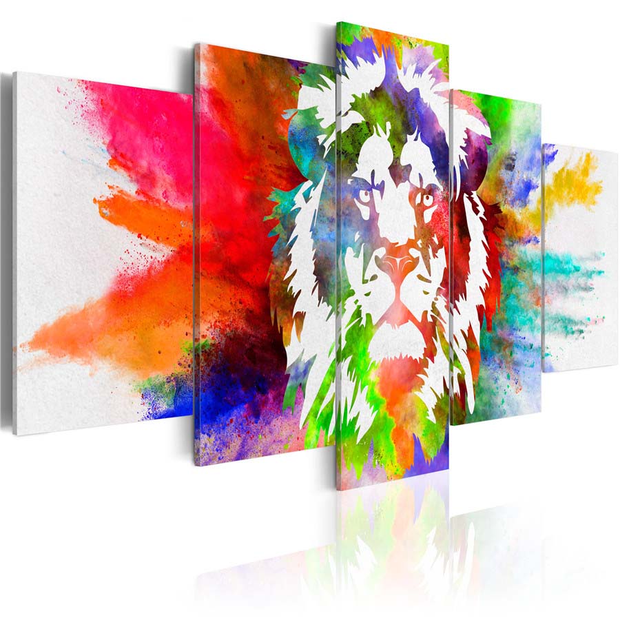 Fashion Wall Art Canvas Painting 5 Pieces Orange Green Purple Watercolor Animal Lion Modern Home Decoration,Choose Color And Size No Frame