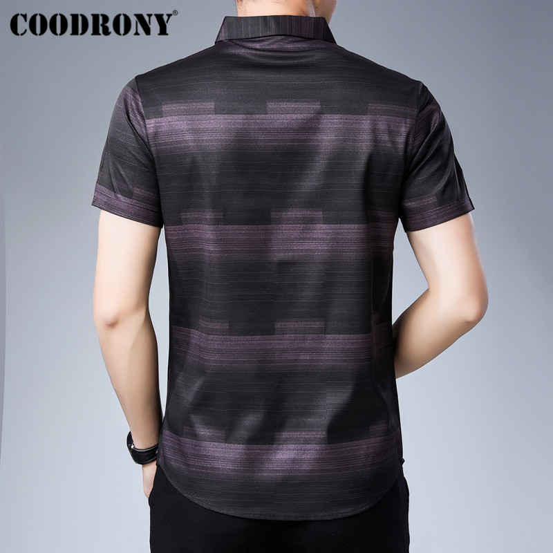 COODRONY Social Business Casual Shirts Camisa Masculina Summer Cool Short Sleeve Men Shirt Fashion Striped Shirt Men S96025