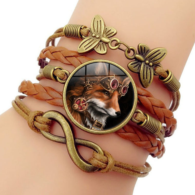 Steam Punk Fox Cross Time Bracelet Multi-storey Manual Weave Glass Group Combine Hand Decorate
Steam Punk Fox Cross Time Bracelet Multi-storey Manual Weave Glass Group Combine Hand Decorate