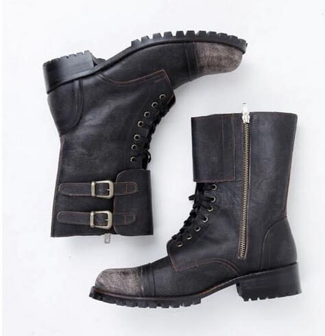 Winter Boots Men Cowboy Leather Shoes Men Big Size Boots Zipper Round Toe Motorcycle 2019