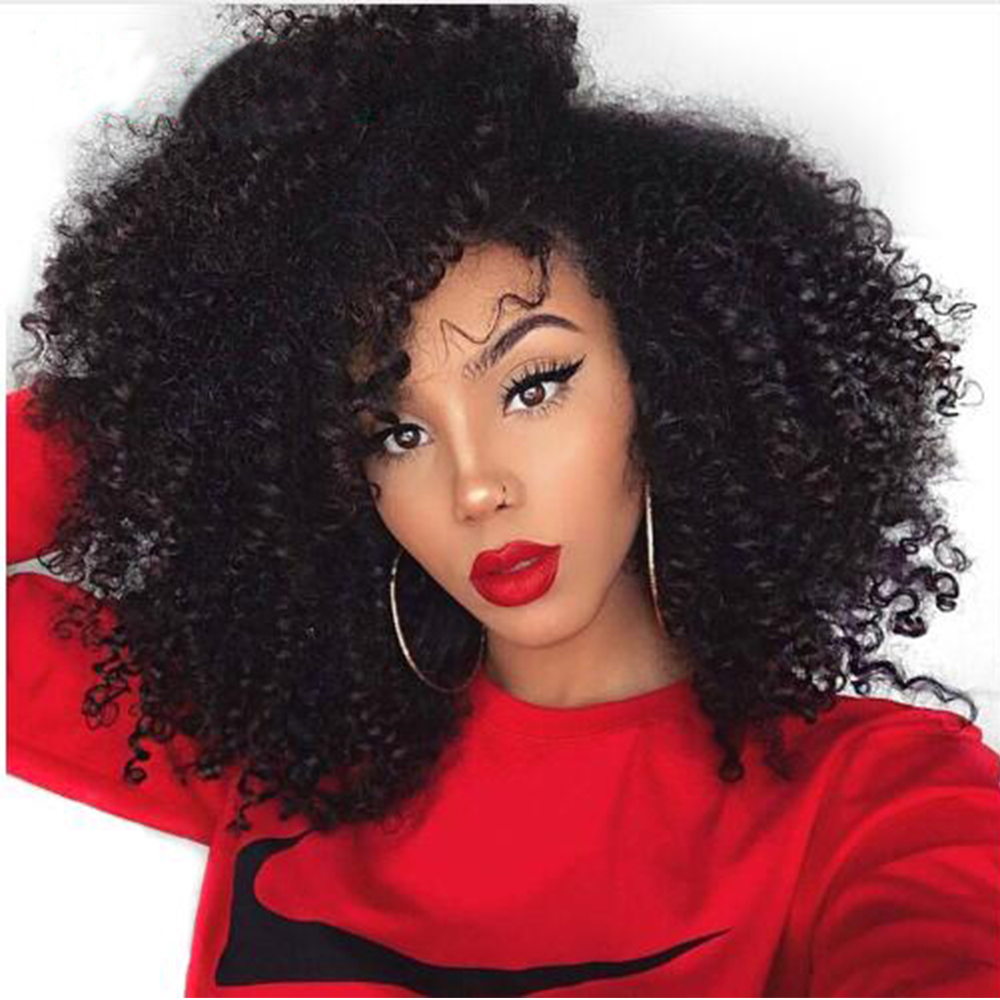 16 inch 100% Human Hair Wigs for Black Women Short kinky curly Curls Wig with Bangs lace front brazilian hd swiss pre plucked 130% daily use
