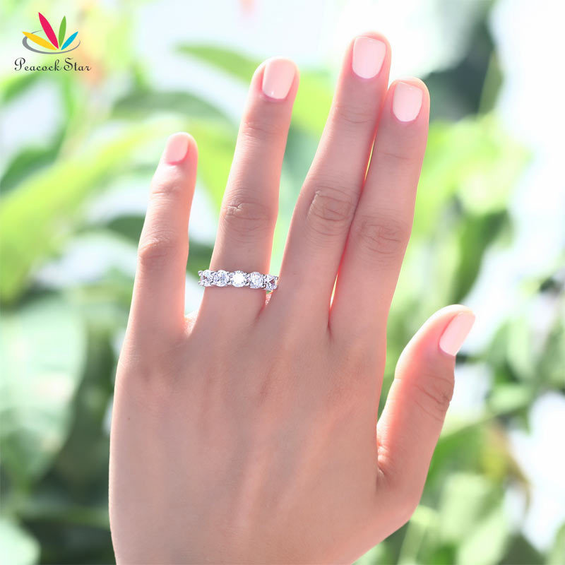 Peacock Star 1.25 Carat Five 5 Stone Solid 925 Sterling Silver Ring Bridal Jewelry Wedding Band CFR8039 CJ191216
