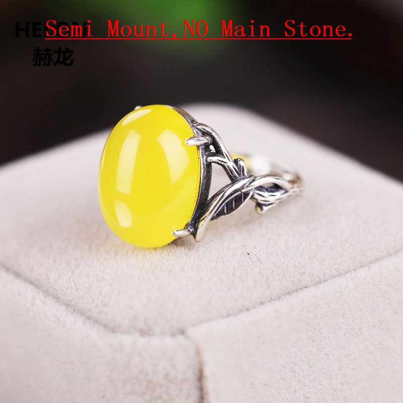 925 Sterling Silver Women Engagement Wedding Ring 12.5x16.5mm Oval Cabochon Semi Mount Ring fit Amber Opal Turquoise Setting