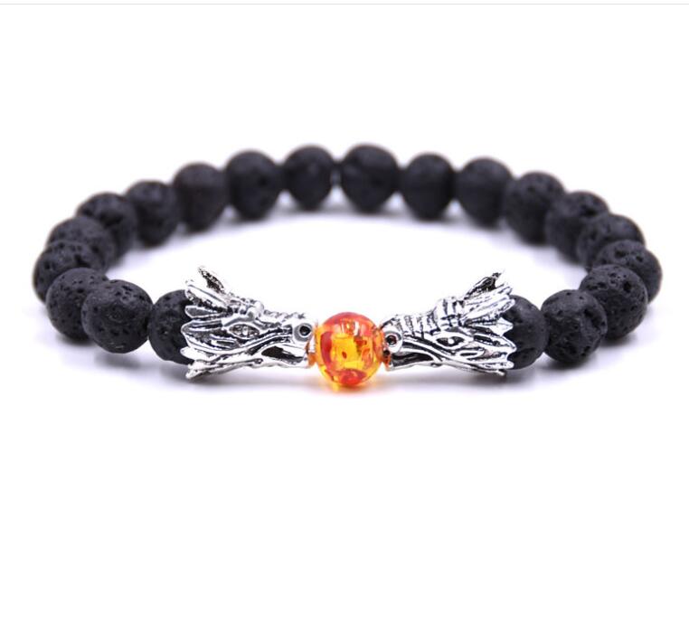 Lava Rock Double Dragon Play Pearl Single Energy Stone Bracelet Men and Women Heal Energy Aura Bracelet