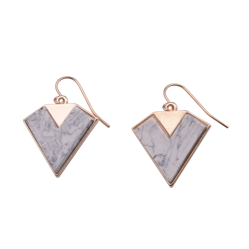 Fashion Triangle Geometry Round U-shaped White Turquoise 8MM Marble White Stone Stud Earrings Feminine Jewelry Jewelry