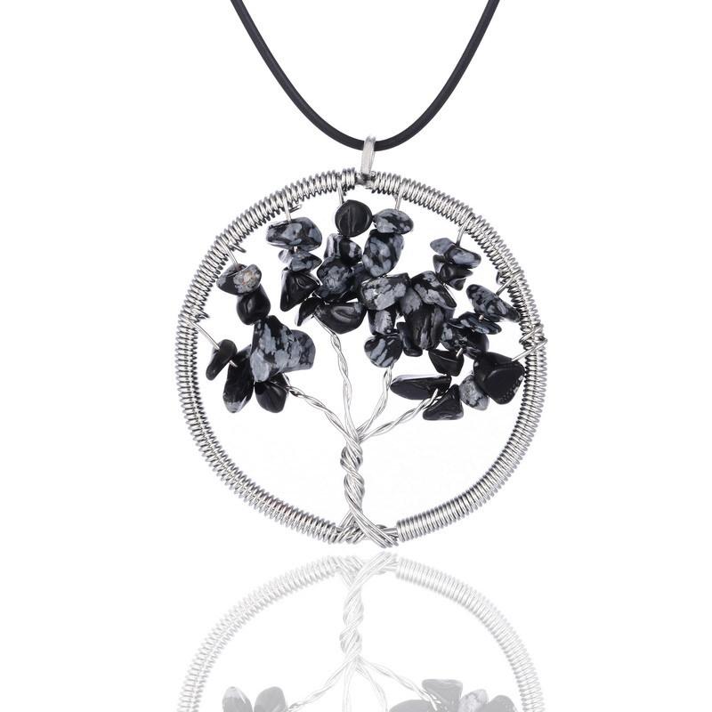 7 Chakra Tree Of Life necklaces Rainbow Natural Stone Quartz druzy Wisdom Tree pendant Black Rope String chains For women Jewelry Gift