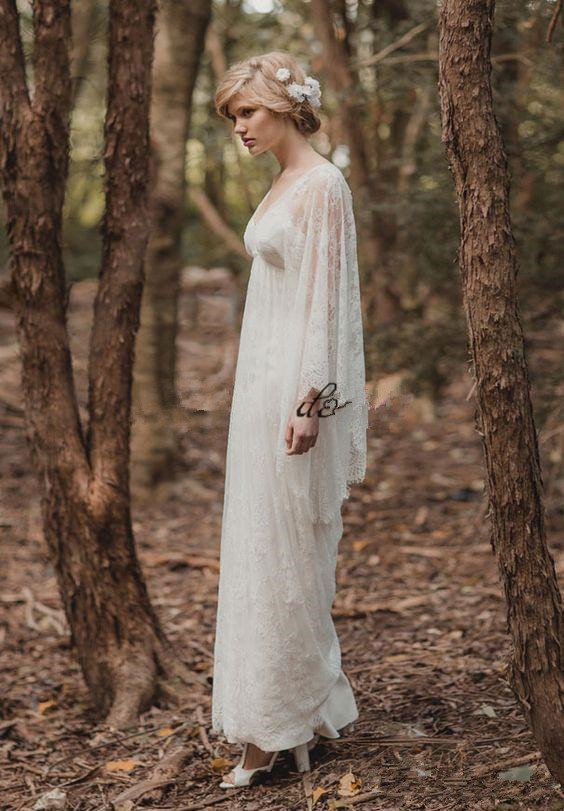 Fairy Lace Vintage Into Woods Wedding Dresses with Long Sleeve V-neck Full length Country Boho Bridal Gown Rue de Seine CG01