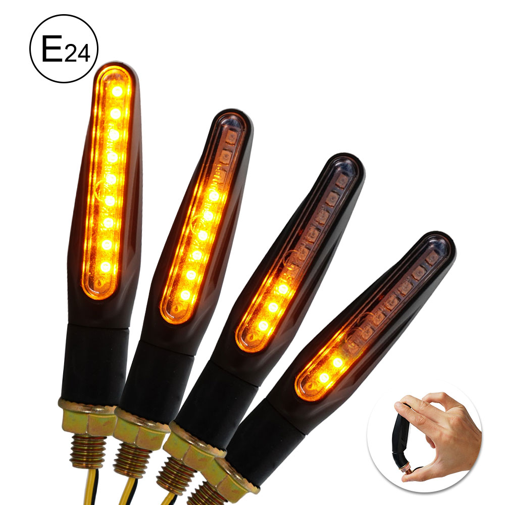 4PCS Motorcycle Turn Signals Light E24 Motorcycles Flowing Water Blinker Flashing Indicator Bendable Tail Stop Signal