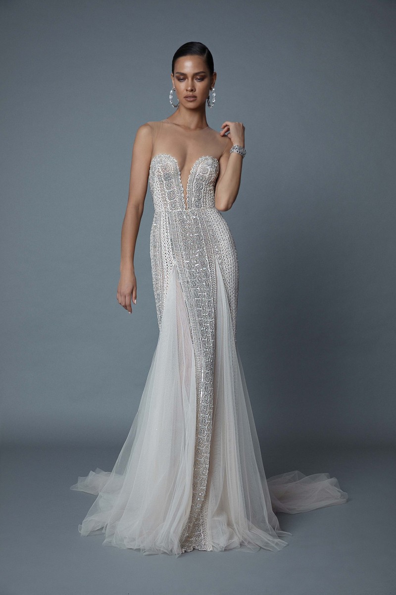 2019 Berta Mermaid Evening Dresses Sexy Illusion Jewel Neck Full Lace Long Formal Prom Gowns Sheer Backless Dress Party Vestidos De Fiesta
