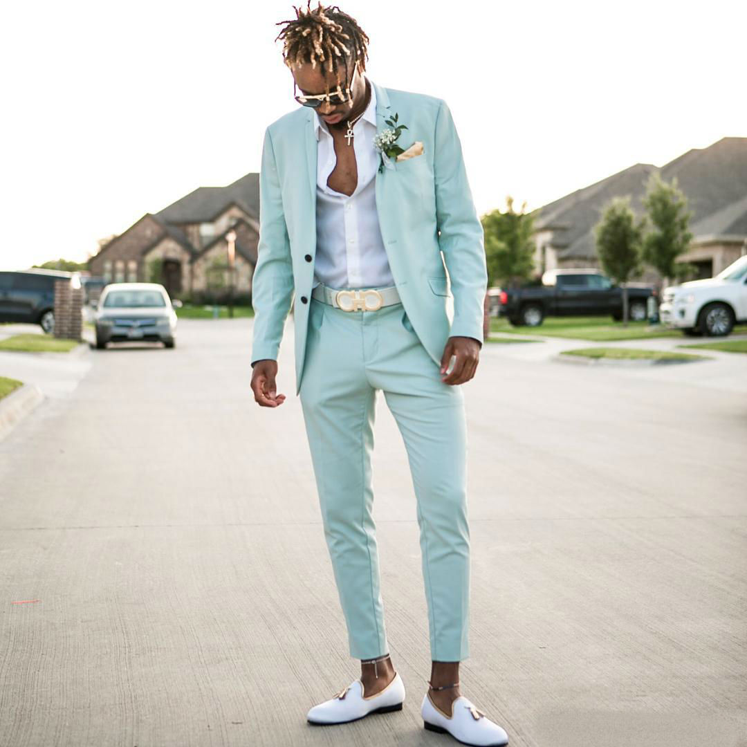 2019 Mint Green Mens Wedding Suits Two Pieces Peaked Lapel Groom Tuxedos Formal Prom Suit (Jacket+Pants)
