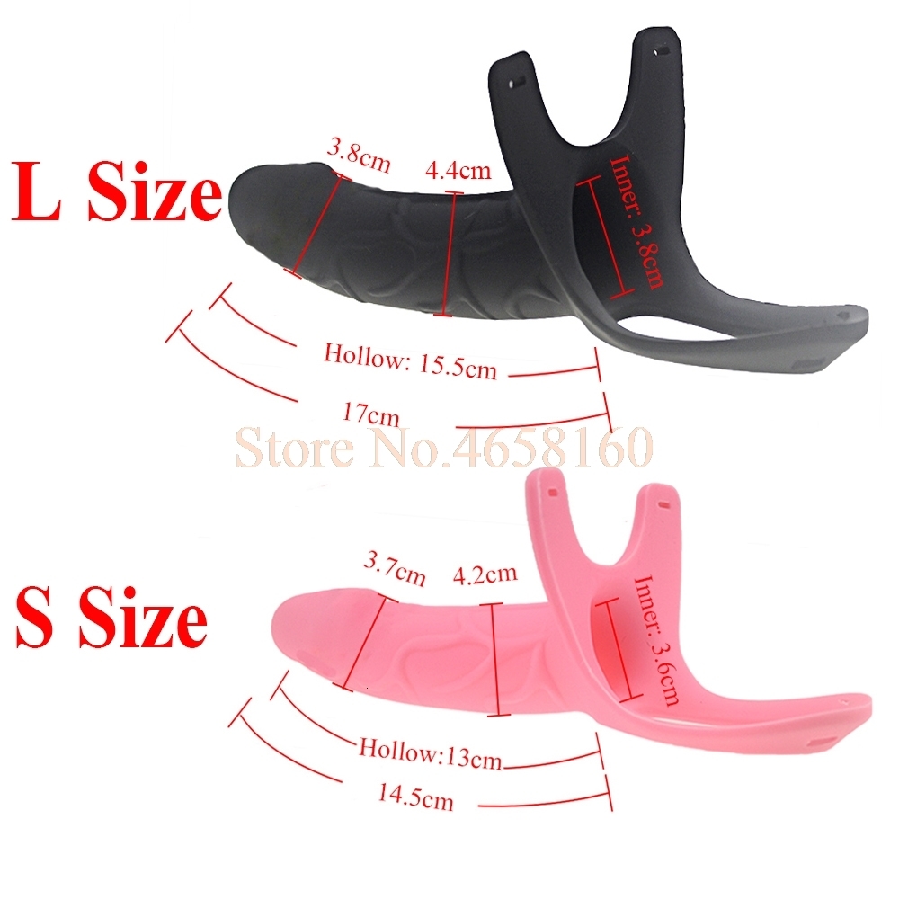 Full Silicone Strappy Hollow Penis Extender Strapon Dildo Silicone Strap on Dildo with Harness Kit Sex Toys for Men No Vibration Y191026
