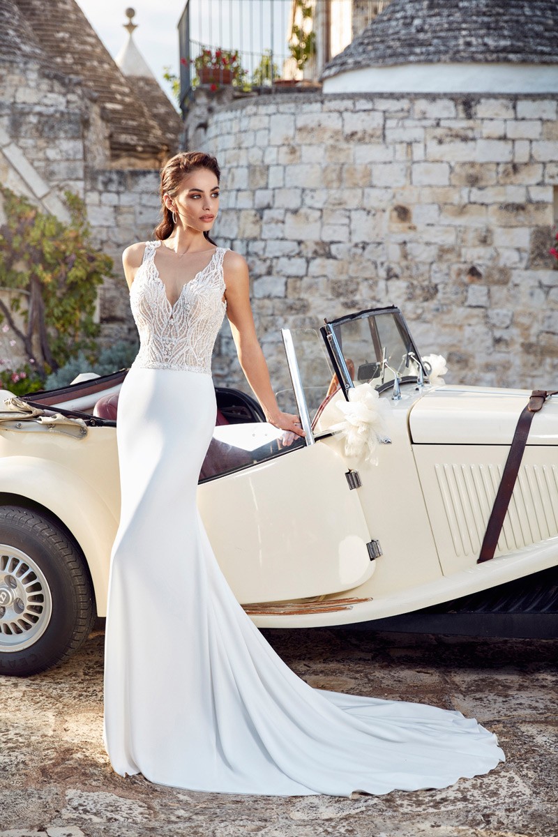 Eddy K 2019 Mermaid Wedding Dresses V Neck Lace Appliques Backless Satin Sweep Train Bridal Gowns Plus Size Beach Boho robe de mariée