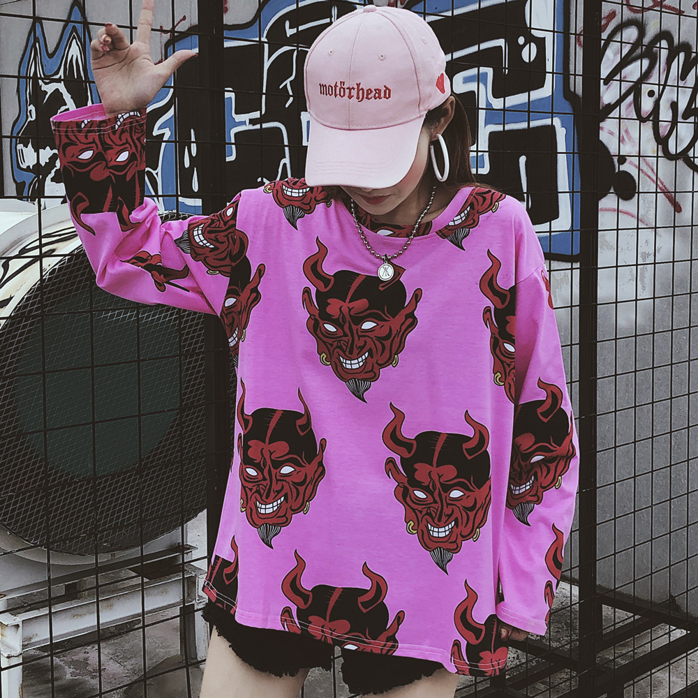 harajuku cartoon devil printing t shirt casual loose long sleeve t-shirts female fashion ulzzang BF hip hop streetwear pink tops, Paol 503
harajuku cartoon devil printing t shirt casual loose long sleeve t-shirts female fashion ulzzang BF hip hop streetwear pink tops, Paol 503