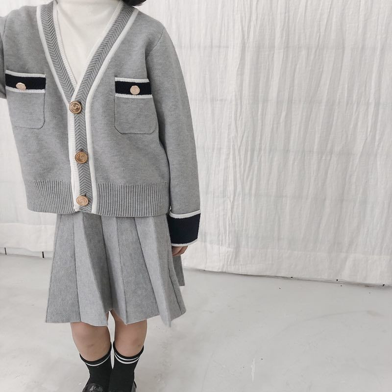 Yorkzaler Elegant Girls 2pcs Outfits Long Sleeve Striped Cardigan&Solid Skirt Princess Kids Clothing Set Spring Casual Clothes