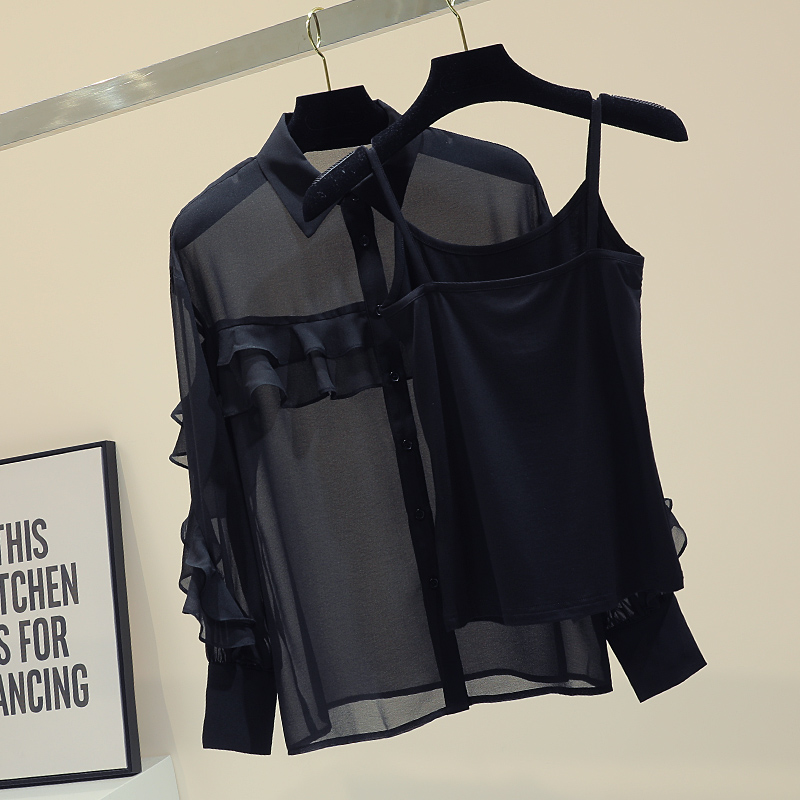 Black Chiffon Blouse Woman Long Sleeve Chiffon Shirt Two-Piece Ladies Spring and Summer New Loose-Fit Flounced Black Tops Blusas
Black Chiffon Blouse Woman Long Sleeve Chiffon Shirt Two-Piece Ladies Spring and Summer New Loose-Fit Flounced Black Tops Blusas