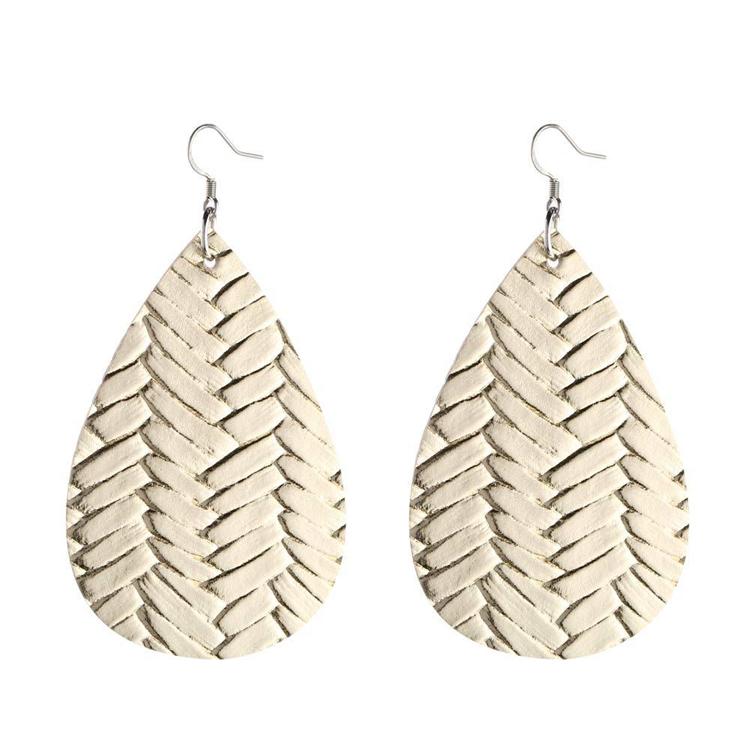 New PU Leather Weave Pattern Leaf Dangle Earring for Women Colorful Oval Leather Hook Drop Earring Trendy Jewelry Gift