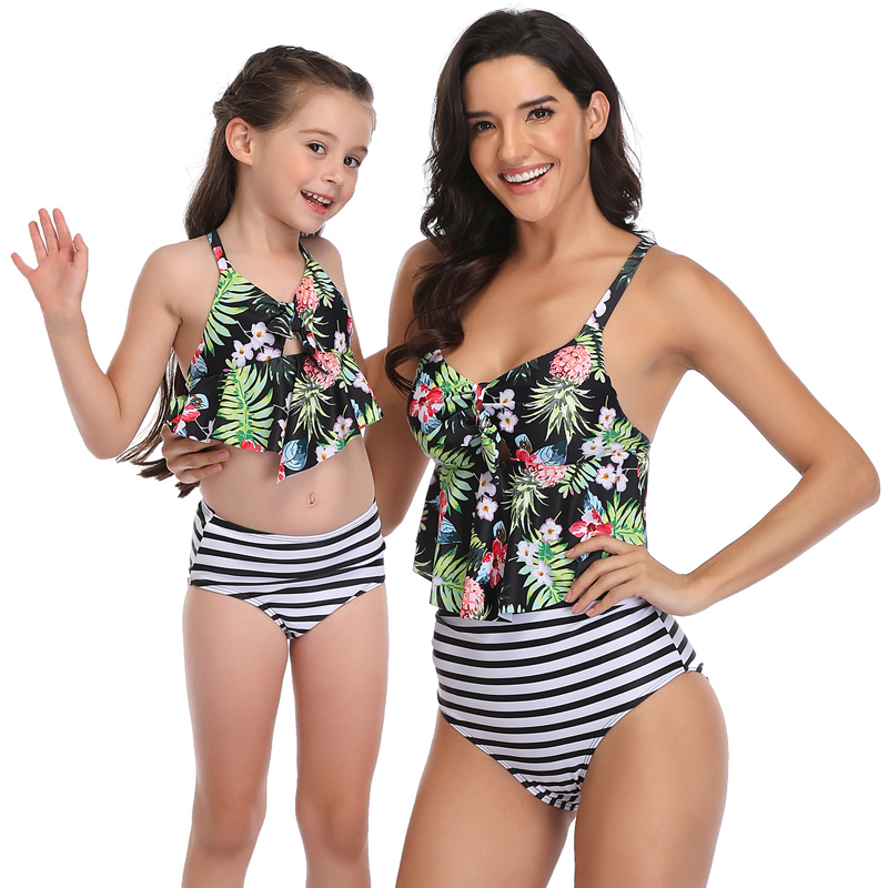 

Floral Mother Daughter Matching Swimsuits Family Look Mommy and Me Swimwear Clothes Women Girls Mom Mum Baby Bath Suits Dresses, As picture