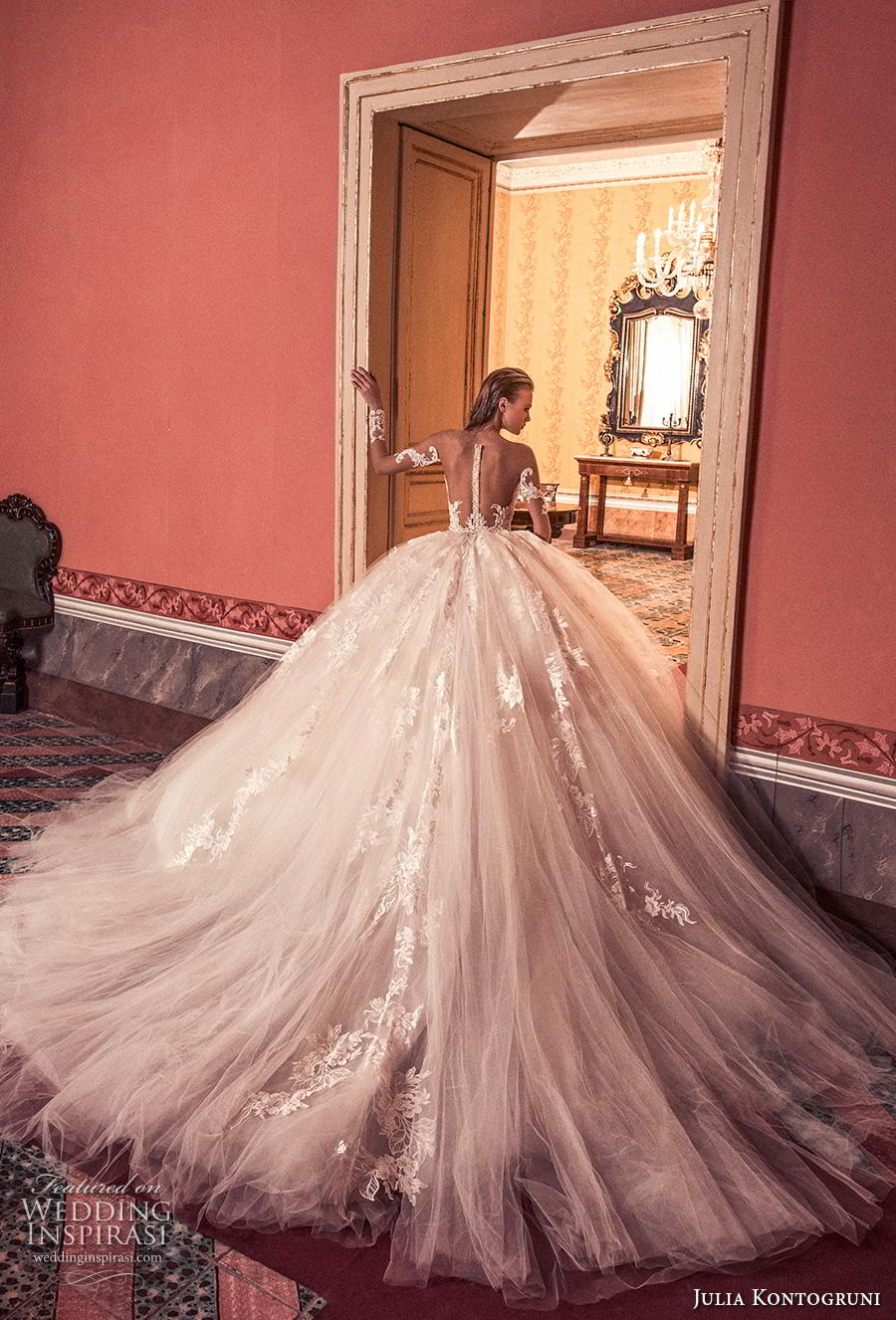 Julia Kontogruni Vintage Wedding Dresses Long Sleeve Lace Appliques Chapel Train Bridal Gowns Plus Size robe de mariée