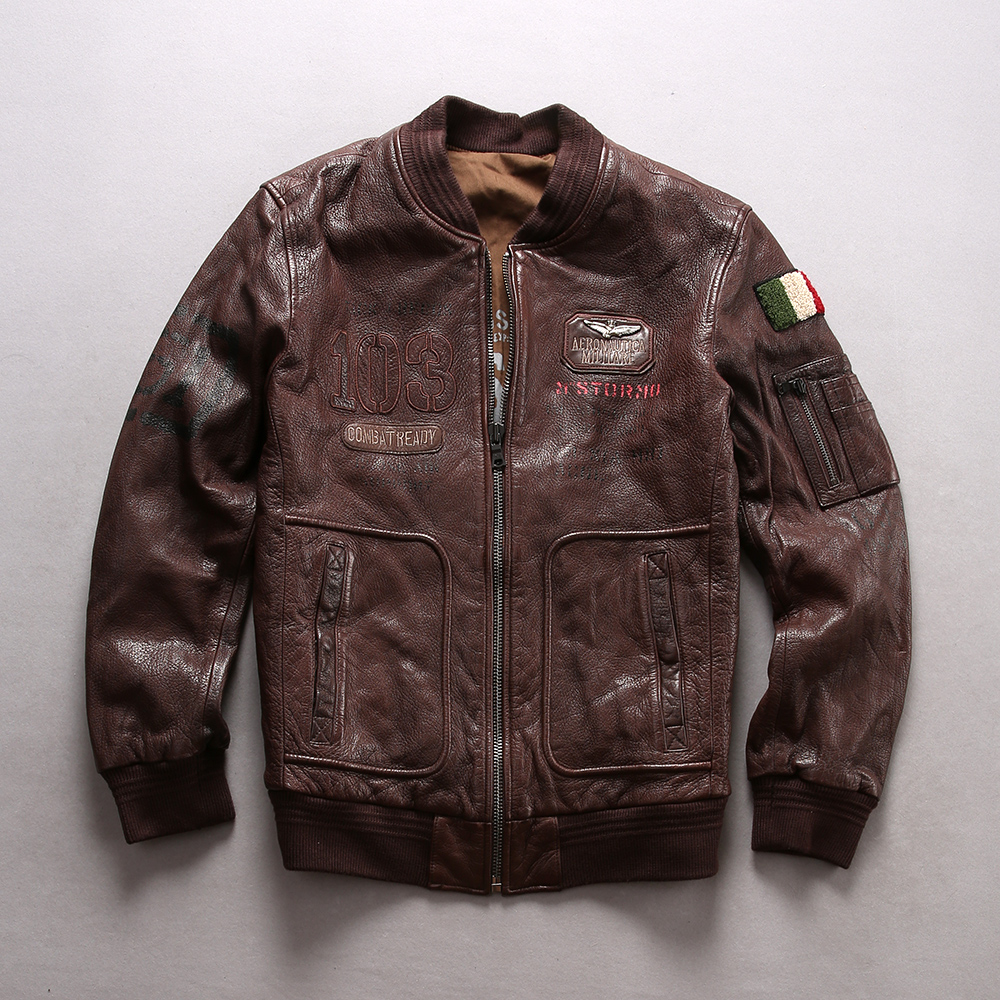 2018 fashion baseball jacket men real genuine leather jacket flight men slim fit bomber men' pilot coat, Black
2018 fashion baseball jacket men real genuine leather jacket flight men slim fit bomber men' pilot coat, Black