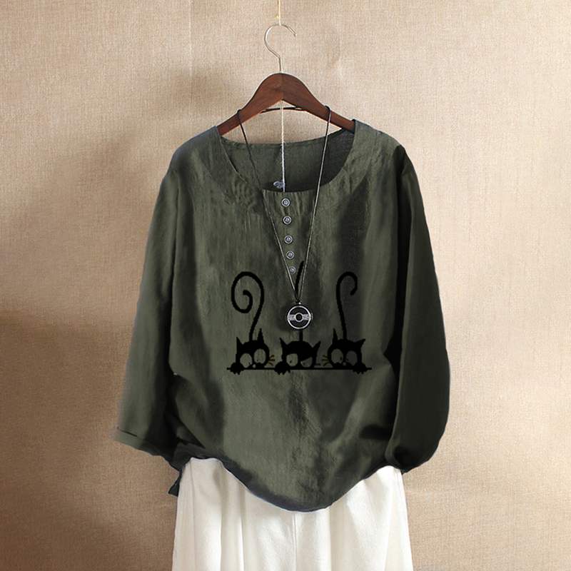 2020 Spring Long Sleeve Blouse ZANZEA Vintage Cartoon Cat Print Shirt Women Casual O Neck Cotton Tunic Tops Blusa Female Chemise, Blue
2020 Spring Long Sleeve Blouse ZANZEA Vintage Cartoon Cat Print Shirt Women Casual O Neck Cotton Tunic Tops Blusa Female Chemise, Blue