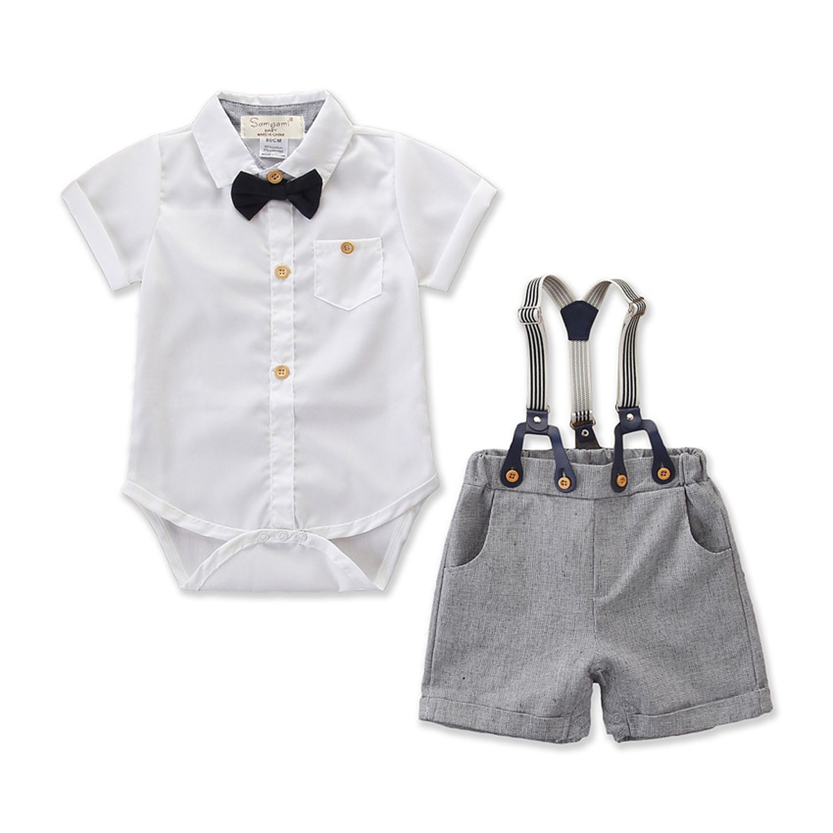 Newborn Infant Baby Boy Gentleman Clothes Shirt Top Pants Shorts Outfit Set, Gray