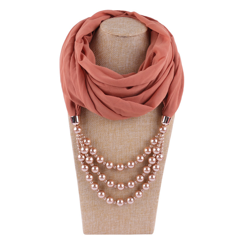 New Fashion Women Solid Jewelry Pendant Chiffon Scarf Pearl Shawls and Wraps Soft Female Accessories cashmere scarf silk scarf