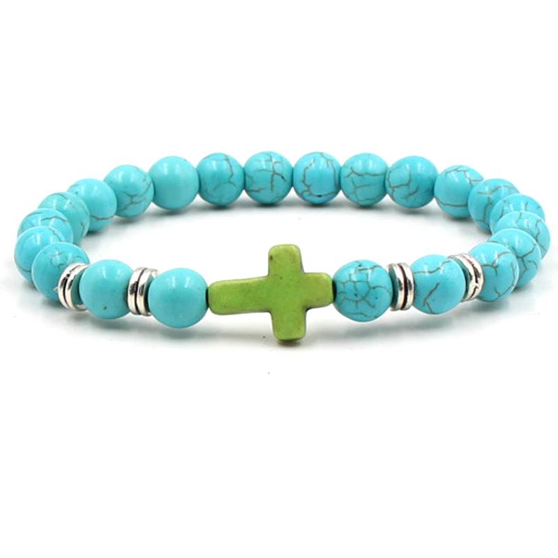 2019 New Unisex Fashion Cross Bracelet Multicolor Turquoise Natural Stone Beads Buddha Bangles For Lovers Gift