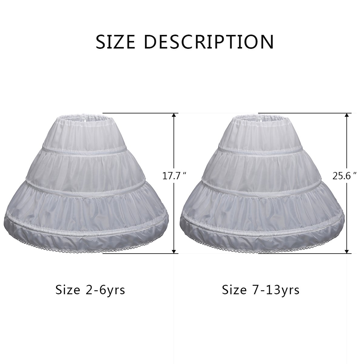 Children 3 Hoops Petticoats Wedding Bride Accessories Half Slip Little Girls Crinoline White Long Flower Girl Formal Dress Underskirt