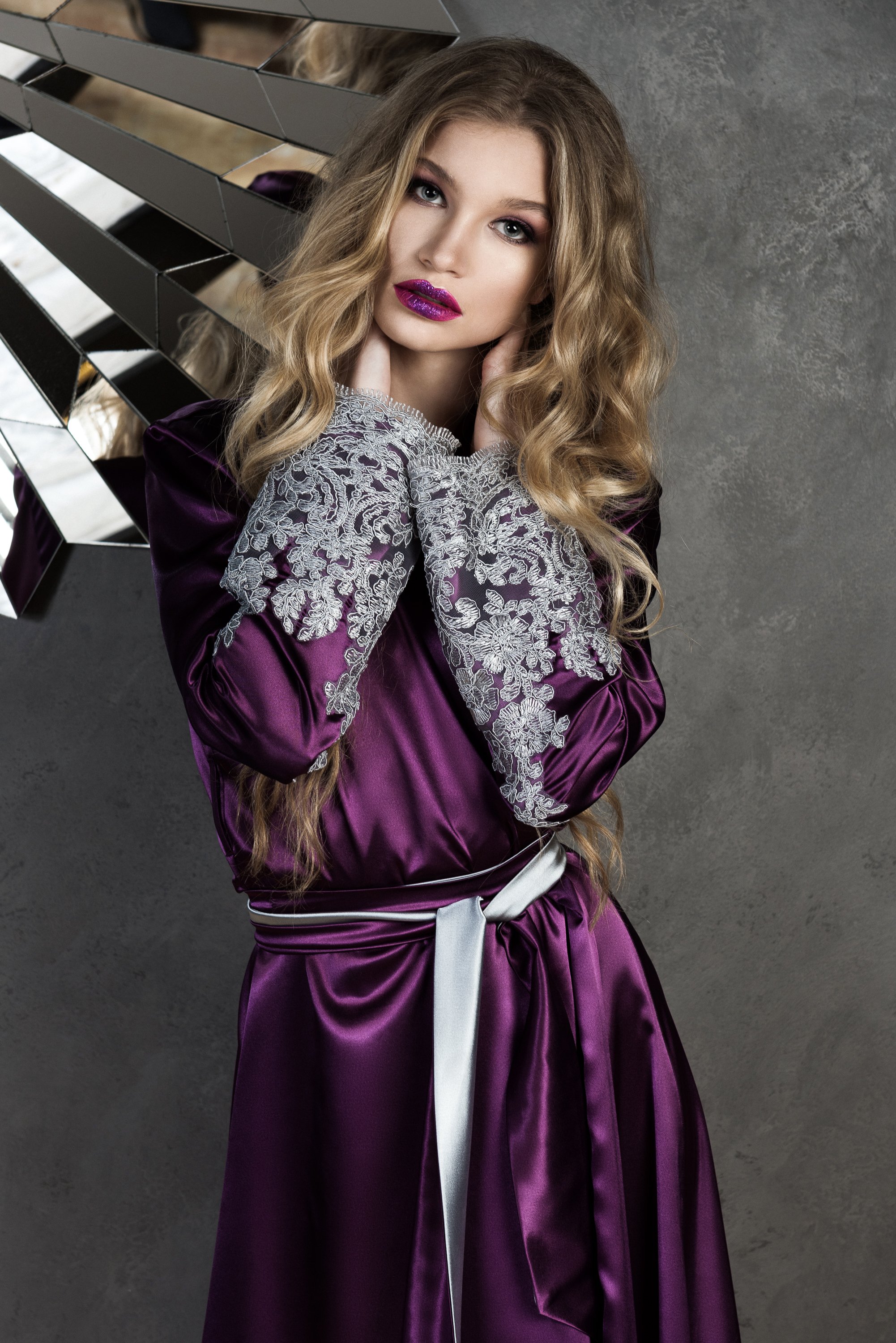 Purple Bridal Bathrobe Full Length Lingerie Nightgown Pajamas Sleepwear Lace Luxury Dressing Gowns Housecoat Nightwear Lounge Wear
