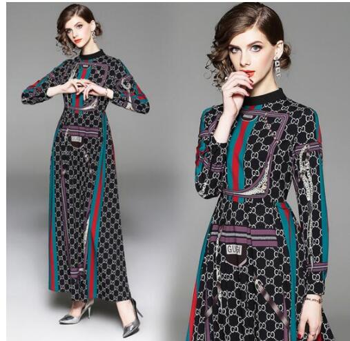 Women's new stand collar print waist Europe United States large slim long dress, As pic
Women's new stand collar print waist Europe United States large slim long dress, As pic
