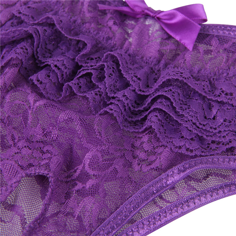 Sexy Tanga with Bowknot Panties Women Cheeky Low Waist Lace and Mesh Underwear Lingerie Plus Size 5XL 6XL Crotchless Bragas Mujer