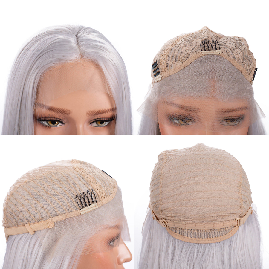 Straight Long Hair Sexy Color Middle Parting Synthetic Wig Cosplay Style Heat Resistant White Lace Front Wigs For African Black Women