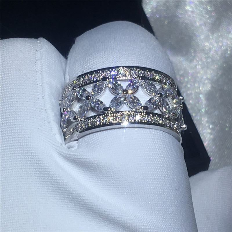 choucong Classic Flower Ring Diamond White Gold Filled Engagement Wedding Band Rings for women men Finger Jewelry