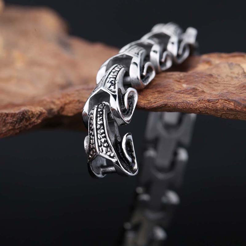 Snake Shape Pattern Chain Bracelet Men's Ancient Silver 316L Stainless Steel Titanium Steel Bangle Jewelry
