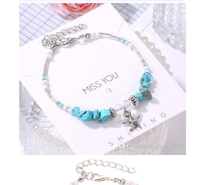 Shell bracelet Cross-border Fashion Seashell Starfish Bracelet Turquoise Conch Beads Hand-decorated Beach Footchain WL880