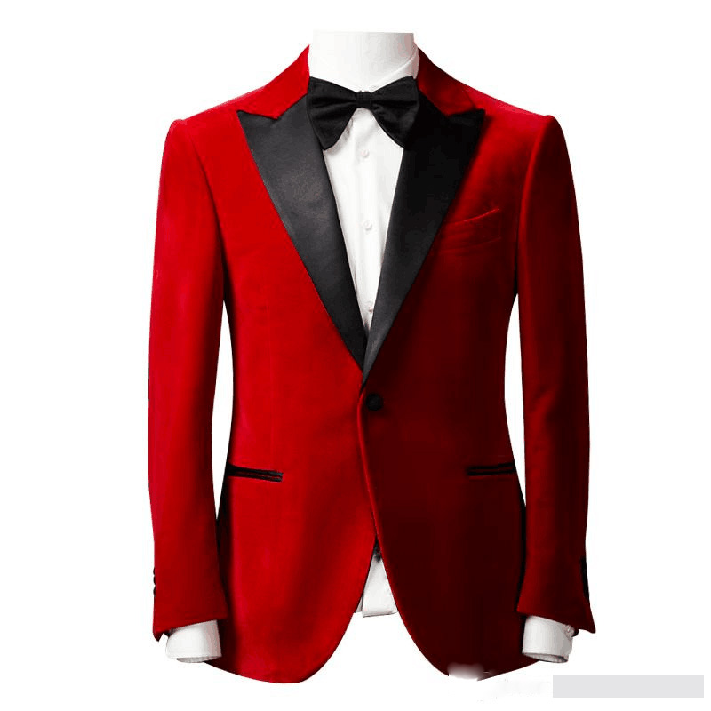 Red Two Pieces (Blazer+Pant) Wedding Men Suits Bridegroom Wear Formal Business Tuxedos With Peaked Lapel One Button Clothing