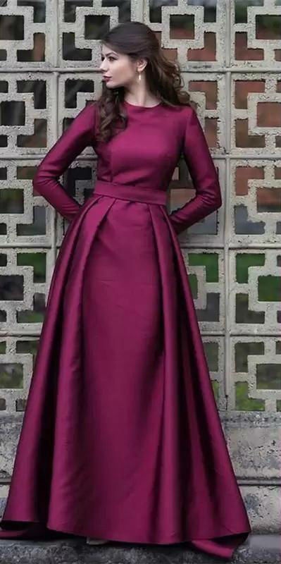 Vintage Arabic Mother of Bride Dresses With Long Sleeve A Line Satin Evening Gowns Custom Made Plus Size Prom Dresses