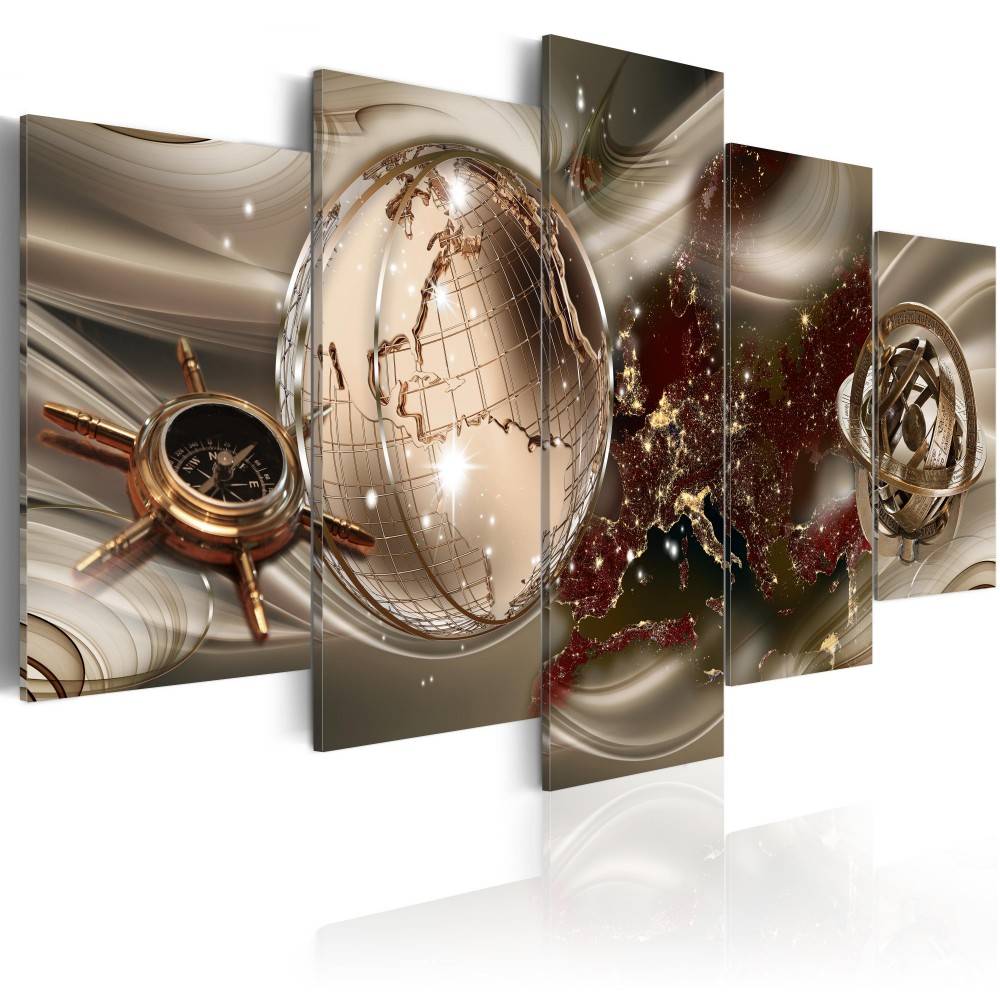Fashion Wall Art Canvas Painting 5 Pieces Brown Green Blue Diamond Abstract Modern Map Home Decoration, No Frame