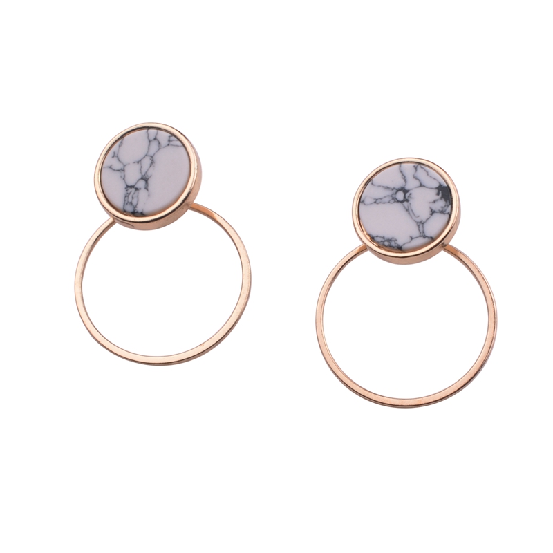 Fashion Triangle Geometry Round U-shaped White Turquoise 8MM Marble White Stone Stud Earrings Feminine Jewelry Jewelry