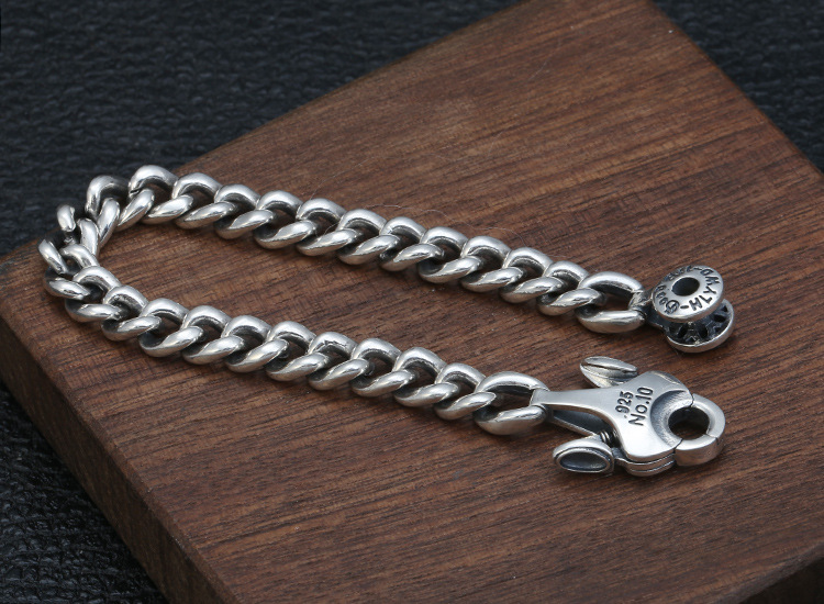 Personalized 925 Sterling silver jewelry designer hand-made 7mm curb links bracelet designed with unique closure clasp FOR MEN