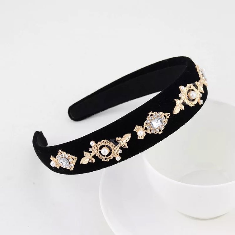 European And American Vintage Court Style Headband Baroque Rhinestone Hair Hoop With Pearl Gold Leaves Wholesale