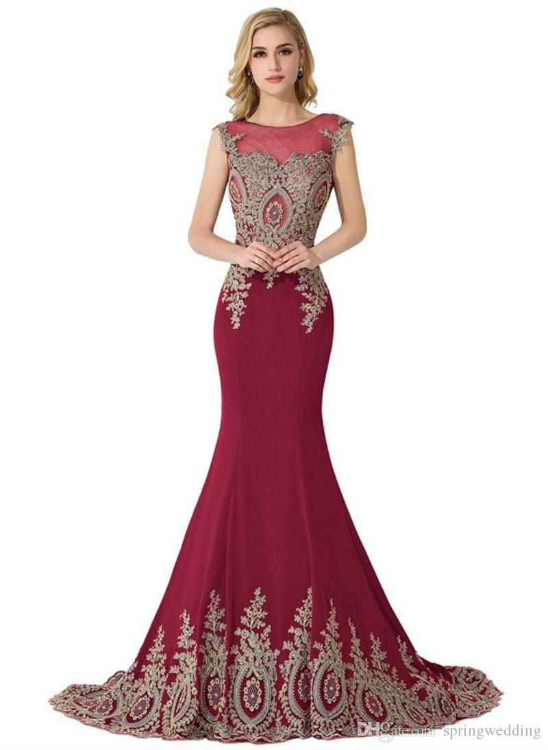 Babyonlinedress Gold Lace Mermaid Bridesmaid Dresses 2020 Dubai Arabic Tulle Neck Beads Evening Dresses Cheap Prom Dresses Long CPS234