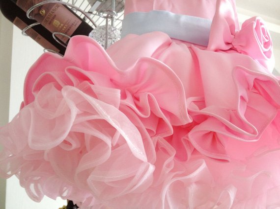 Pink Flowers Girls Dresses Jewel Ruffles Flower Toddlers Infants Baby Short Pageant Gowns Kids Princess Party Dress For Wedding
