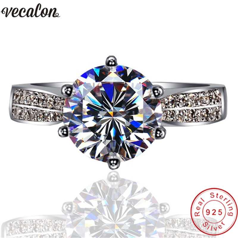 Vecalon solitaire Jewelry Real 925 Sterling Silver ring 3ct Sona Diamond Cz Engagement wedding Band rings for women men bijoux