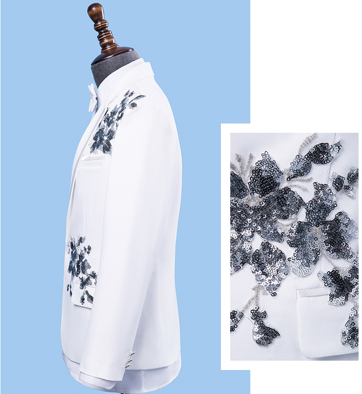 Sequins Applique Groom Wedding Tuxedos Slim Fit One Button Mens Pants Suits Best Men Wear 2 piece Formal Blazer In Stock