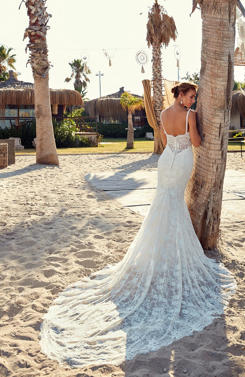 eddy k mermaid wedding dresses lace appliqued spaghetti neck backless bridal gowns full lace trumpet sweep train beach wedding dress